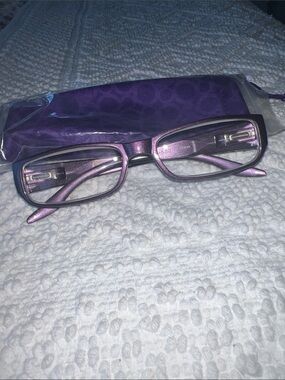 New +3.50 Mangano Purple Rectangle Reading Glasses with Matching Case